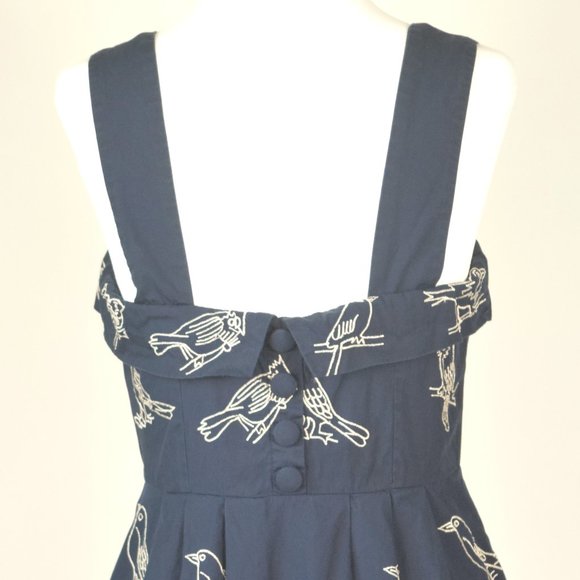 Eshakti Navy Blue Flattering Fun Dress w/ Embroidered White Birds, Size Small S - Picture 7 of 10